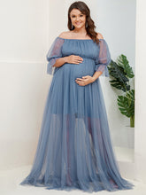 Load image into Gallery viewer, Color=Dusty Navy | A Line Short Puff Sleeves Wholesale Maternity Dresses-Dusty Navy 1