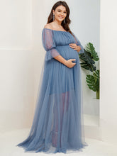 Load image into Gallery viewer, Color=Dusty Navy | A Line Short Puff Sleeves Wholesale Maternity Dresses-Dusty Navy 3