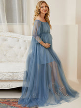 Load image into Gallery viewer, Color=Dusty Navy | A Line Short Puff Sleeves Wholesale Maternity Dresses-Dusty Navy 4