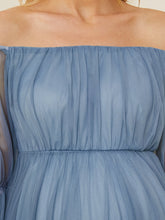Load image into Gallery viewer, Color=Dusty Navy | A Line Short Puff Sleeves Wholesale Maternity Dresses-Dusty Navy 5