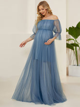 Load image into Gallery viewer, Color=Dusty Navy | A Line Short Puff Sleeves Wholesale Maternity Dresses-Dusty Navy 1