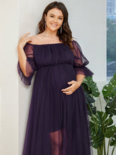 Load image into Gallery viewer, Color=Dark Purple | A Line Short Puff Sleeves Wholesale Maternity Dresses-Dark Purple 5