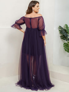 Color=Dark Purple | A Line Short Puff Sleeves Wholesale Maternity Dresses-Dark Purple 2