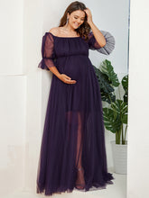 Load image into Gallery viewer, Color=Dark Purple | A Line Short Puff Sleeves Wholesale Maternity Dresses-Dark Purple 3