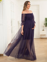 Load image into Gallery viewer, Color=Dark Purple | A Line Short Puff Sleeves Wholesale Maternity Dresses-Dark Purple 3