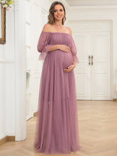 Load image into Gallery viewer, Color=Orchid | A Line Short Puff Sleeves Wholesale Maternity Dresses-Orchid 3