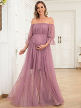 Load image into Gallery viewer, Color=Orchid | A Line Short Puff Sleeves Wholesale Maternity Dresses-Orchid 4