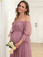 Load image into Gallery viewer, Color=Orchid | A Line Short Puff Sleeves Wholesale Maternity Dresses-Orchid 5