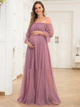 Load image into Gallery viewer, Color=Orchid | A Line Short Puff Sleeves Wholesale Maternity Dresses-Orchid 1