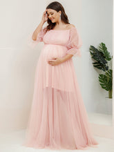 Load image into Gallery viewer, Color=Pink | A Line Short Puff Sleeves Wholesale Maternity Dresses-Pink 4