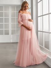 Load image into Gallery viewer, Color=Pink | A Line Short Puff Sleeves Wholesale Maternity Dresses-Pink 3