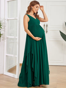 Color=Dark Green | Deep V Neck A Line Sleeveless Wholesale Maternity Dresses-Dark Green 4
