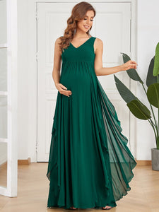 Color=Dark Green | Deep V Neck A Line Sleeveless Wholesale Maternity Dresses-Dark Green 2