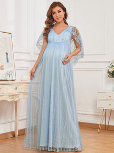 Color=Ice blue | Deep V Neck A Line Floor Length Wholesale Maternity Dresses-Ice blue 1