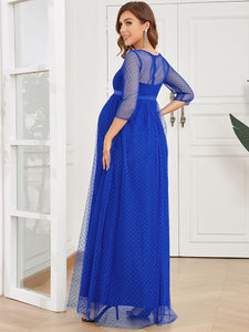 Color=Sapphire Blue | V Neck A-Line Floor Length Wholesale Maternity Dresses-Sapphire Blue 3