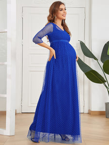 Color=Sapphire Blue | V Neck A-Line Floor Length Wholesale Maternity Dresses-Sapphire Blue 4