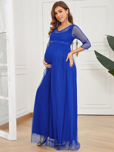 Color=Sapphire Blue | V Neck A-Line Floor Length Wholesale Maternity Dresses-Sapphire Blue 1