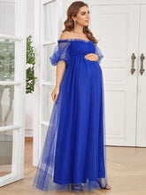 Load image into Gallery viewer, Color=Sapphire Blue | Off Shoulders Puff Sleeves A Line Wholesale Maternity Dresses-Sapphire Blue 4