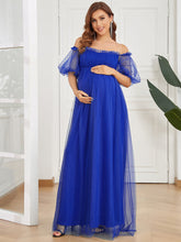 Load image into Gallery viewer, Color=Sapphire Blue | Off Shoulders Puff Sleeves A Line Wholesale Maternity Dresses-Sapphire Blue 1