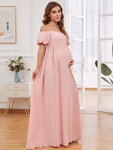 Color=Pink | Short Sleeves A Line Floor Length Wholesale Maternity Dresses-Pink 2
