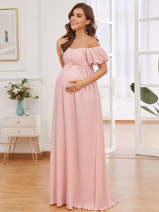Color=Pink | Short Sleeves A Line Floor Length Wholesale Maternity Dresses-Pink 3
