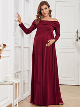 Load image into Gallery viewer, Color=Burgundy | Long Sleeves Floor Length A Line Wholesale Maternity Dresses-Burgundy 4