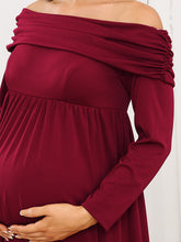Load image into Gallery viewer, Color=Burgundy | Long Sleeves Floor Length A Line Wholesale Maternity Dresses-Burgundy 5