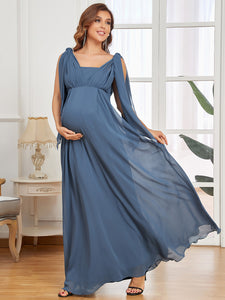 Color=Dusty Navy | Deep V Neck Sleeveless Floor Length Wholesale Maternity Dresses-Dusty Navy 2