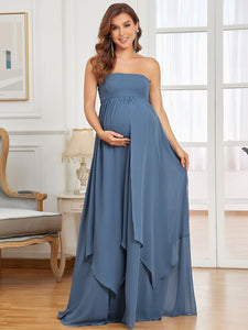 Color=Dusty Navy | Deep V Neck Sleeveless Floor Length Wholesale Maternity Dresses-Dusty Navy 7