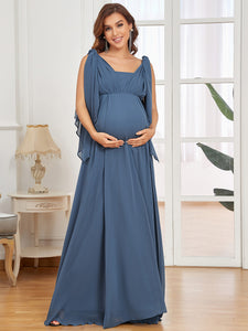 Color=Dusty Navy | Deep V Neck Sleeveless Floor Length Wholesale Maternity Dresses-Dusty Navy 4