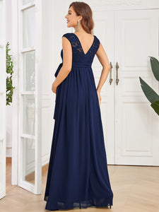 Color=Navy Blue | Round Neck A Line Floor Length Wholesale Maternity Dresses-Navy Blue 3