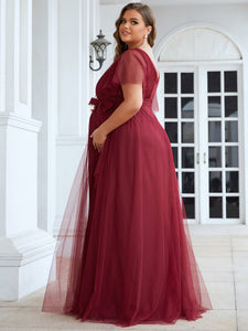 Color=Burgundy |Plus Size Short Ruffles Sleeves V Neck A Line Wholesale Maternity Dresses-Burgundy 2