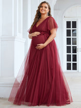 Load image into Gallery viewer, Color=Burgundy |Plus Size Short Ruffles Sleeves V Neck A Line Wholesale Maternity Dresses-Burgundy 1
