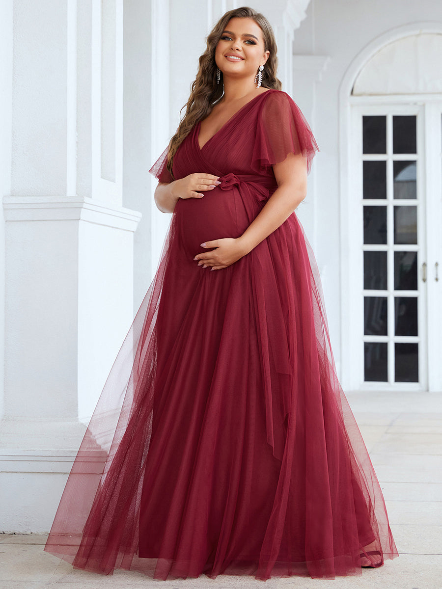 Amazon.com: Dark Red Elegant Tulle Maternity Dress For Photoshoot, Ruffled Pregnancy  Dresses, Women Sweetheart Maxi Gown, Plus Size, Custom Size (US 8, PINK) :  Handmade Products