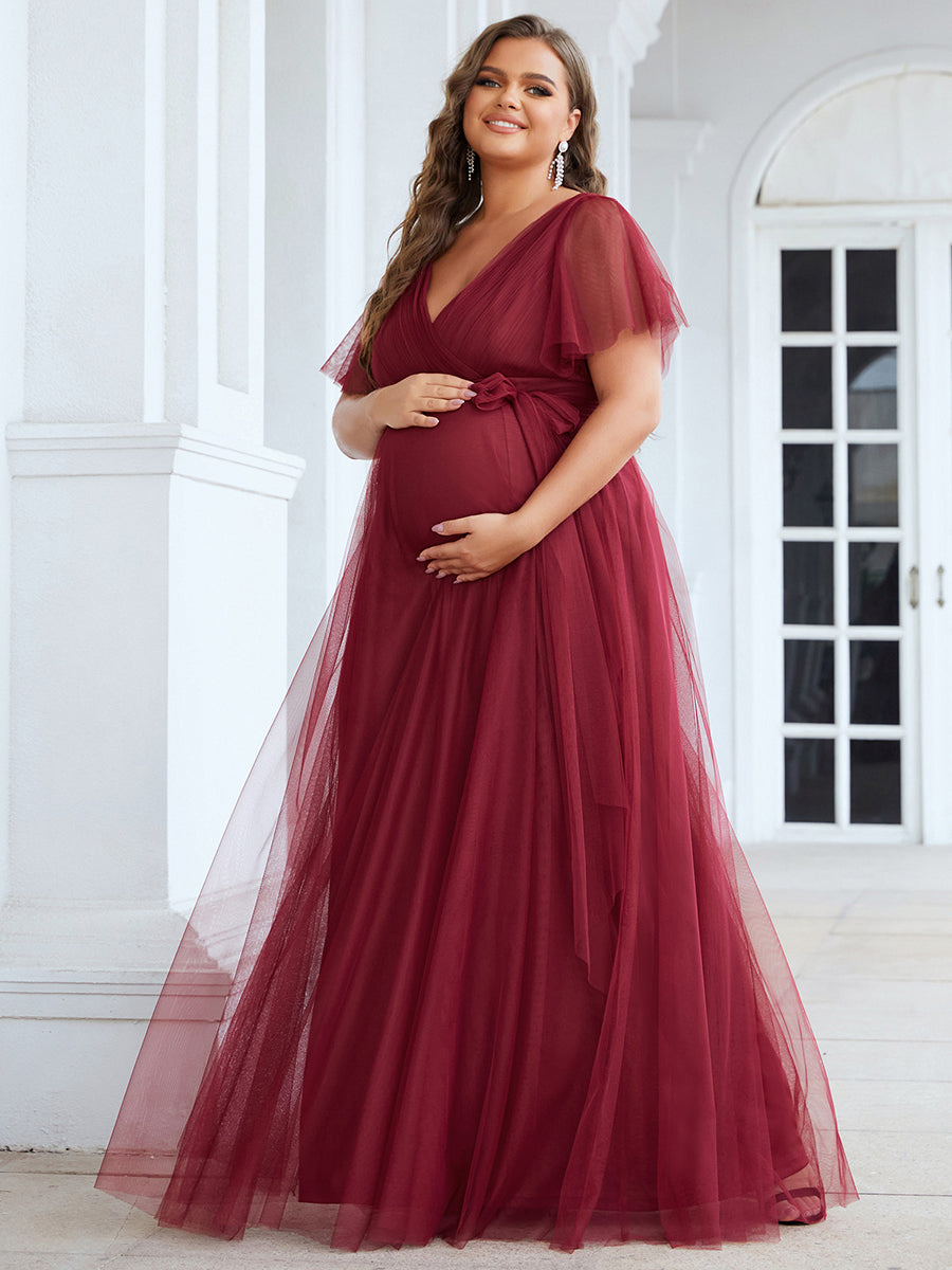 Short Ruffles Sleeves Deep V Neck Wholesale Maternity Dresses – Efashiongirl Wholesale