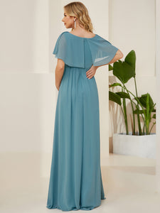 Color=Dusty blue | A Line V-Neck Short Ruffles Sleeves Wholesale Maternity Dresses-Dusty blue 2
