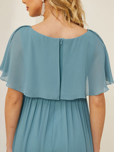 Color=Dusty blue | A Line V-Neck Short Ruffles Sleeves Wholesale Maternity Dresses-Dusty blue 5