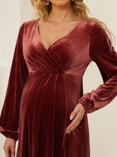 Load image into Gallery viewer, Color=brick-red | V-Neck Long Pagoda Sleeves Straight Wholesale Maternity Dresses-brick-red 5