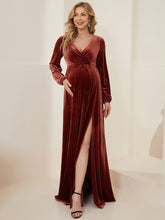 Load image into Gallery viewer, Color=brick-red | V-Neck Long Pagoda Sleeves Straight Wholesale Maternity Dresses-brick-red 1