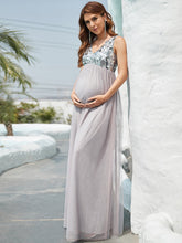 Load image into Gallery viewer, COLOR=Gray | Sultry Deep V-neck Dress for Pregnant Women-Gray 4