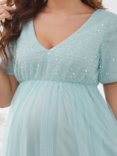 Load image into Gallery viewer, Color=Sky Blue | Cute Deep V-neck Dress for Pregnant Women-Sky Blue 5