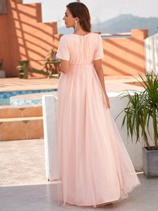 Color=Pink | Cute Deep V-neck Dress for Pregnant Women-Pink 2