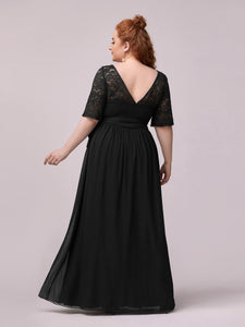Color=Black | Maxi Long Lace Illusion Wholesale Plus Size Mother Of Wholesale Bride Dresses-Black 2