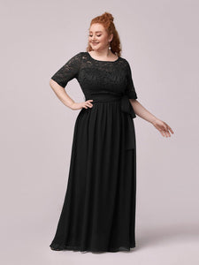 Color=Black | Maxi Long Lace Illusion Wholesale Plus Size Mother Of Wholesale Bride Dresses-Black 3
