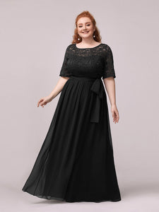 Color=Black | Maxi Long Lace Illusion Wholesale Plus Size Mother Of Wholesale Bride Dresses-Black 4