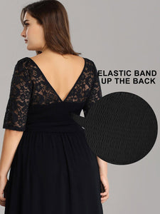 Color=Black | Maxi Long Lace Illusion Wholesale Plus Size Mother Of Wholesale Bride Dresses-Black 6