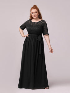 Color=Black | Maxi Long Lace Illusion Wholesale Plus Size Mother Of Wholesale Bride Dresses-Black 1