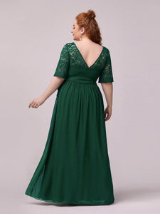 Color=Dark Green | Maxi Long Lace Illusion Wholesale Plus Size Mother Of Wholesale Bride Dresses-Dark Green 2