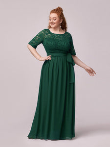 Color=Dark Green | Maxi Long Lace Illusion Wholesale Plus Size Mother Of Wholesale Bride Dresses-Dark Green 3