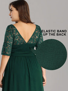 Color=Dark Green | Maxi Long Lace Illusion Wholesale Plus Size Mother Of Wholesale Bride Dresses-Dark Green 6